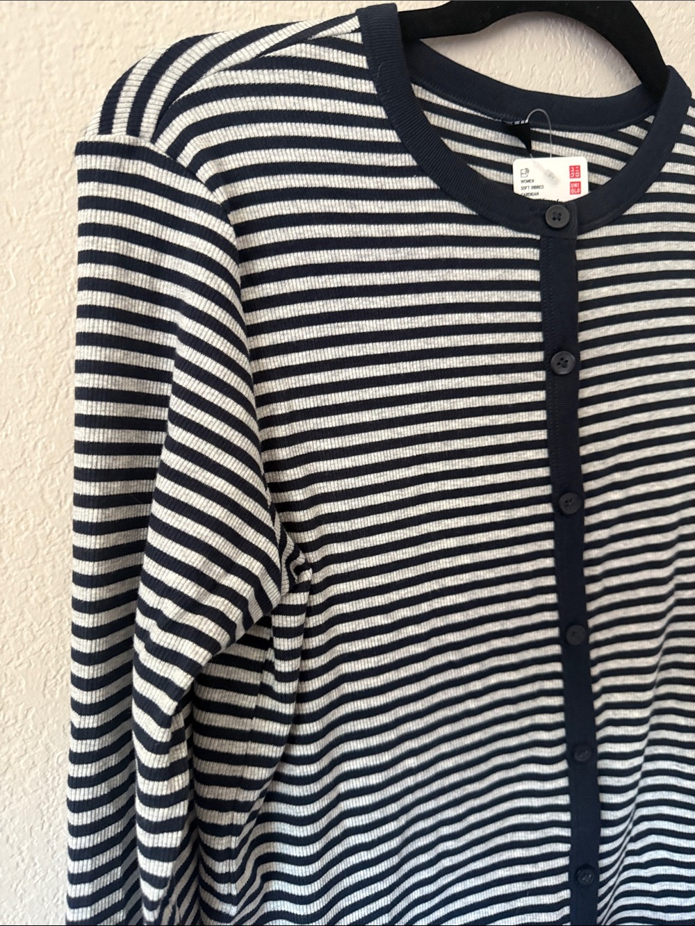 Uniqlo Navy and White Striped Button-Front Cardigan - Picture 3 of 4